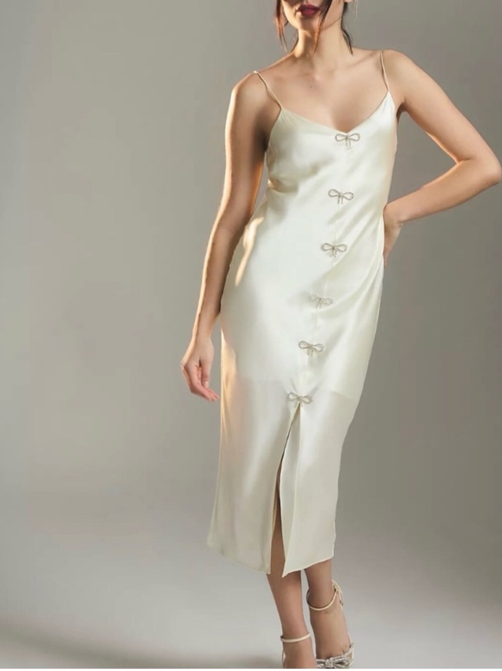 Silk Slip Dress Crystal Bows